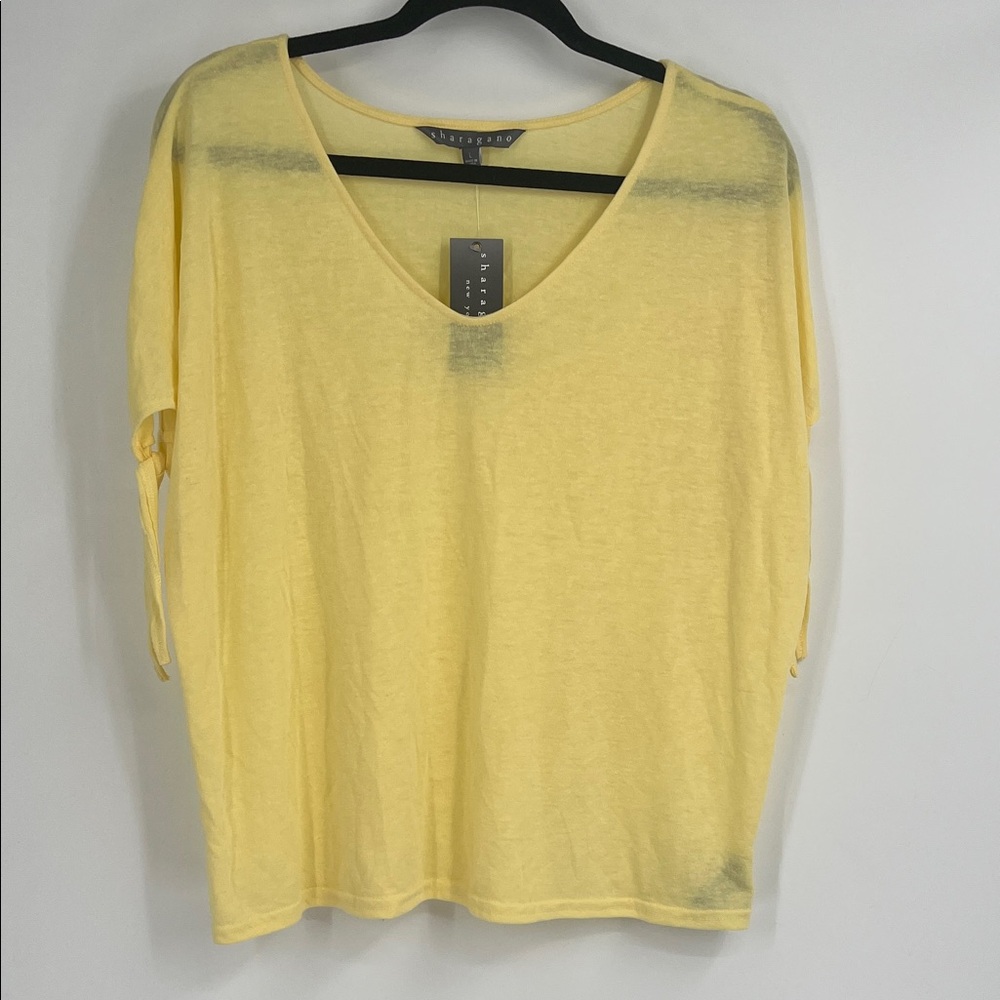 Sharagano Lemon Meringue Short Sleeve Womens Top Size Large